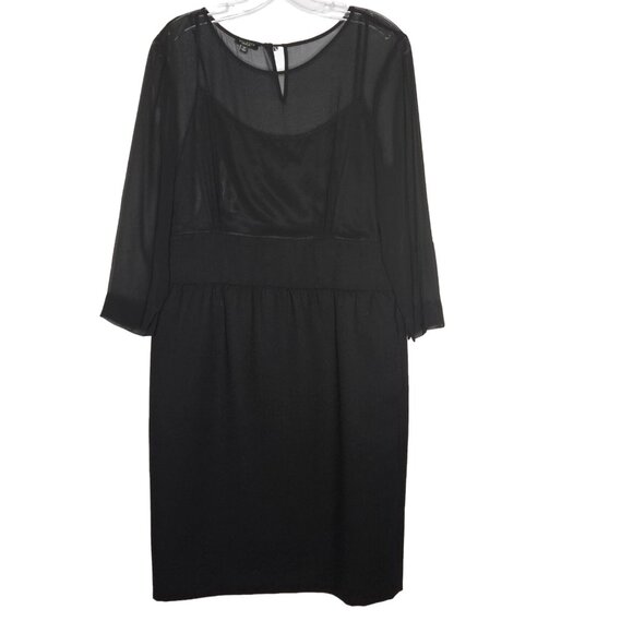 Talbots Womens Size 12 Black Sheath Midi Dress Sheer Sleeves Wool Blend Formal - Picture 1 of 8